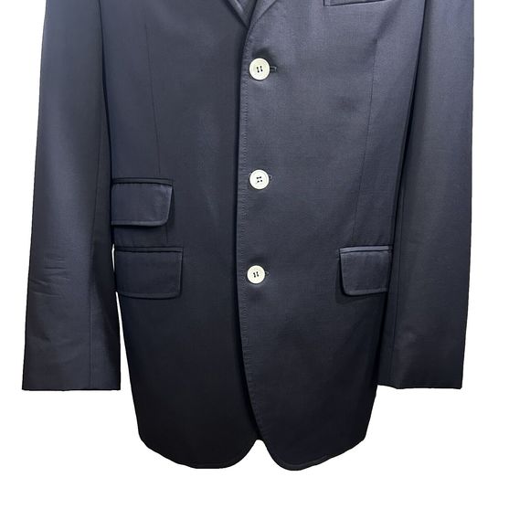 Etro Milano Italy Sz 52 IT 42 US Navy Blue 100 % Wool Jacket Blazer FLAW - Picture 7 of 16